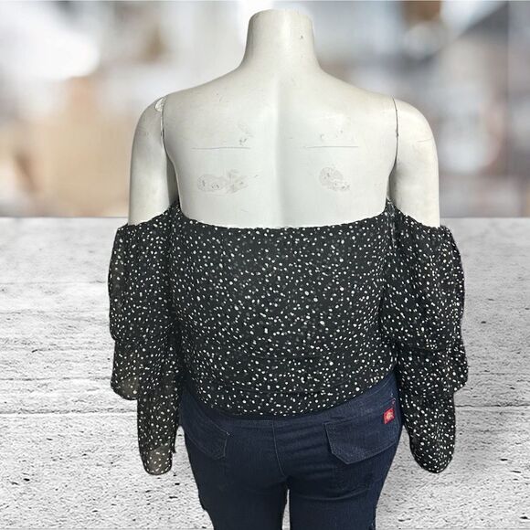 Bebe Off The Shoulder Long Sleeve Polka Dot Blouse Size Large - Picture 4 of 7